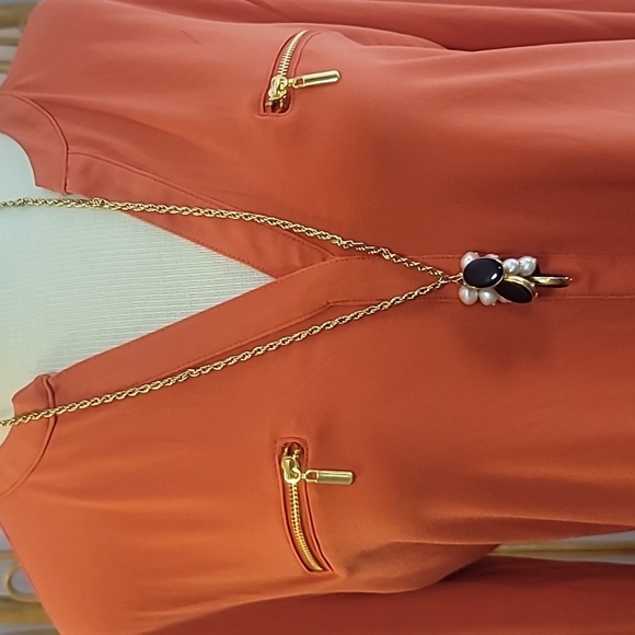 INC International Concepts orange gold zipper pockets long sleeve dress shirt - Picture 3 of 11